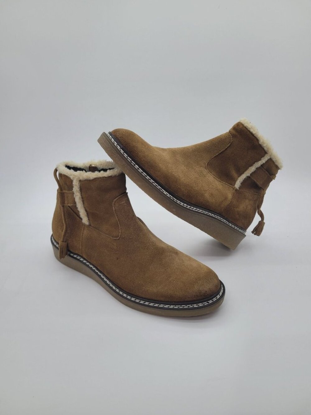 Pristine Sundance Suede Leather Sherpa Trimmed Booties Size 38 EU 7.5-8 US